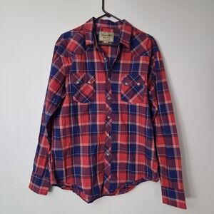 Wrangler Pearl Snap Long Sleeve Red White & Blue Western Mens XL Shirt